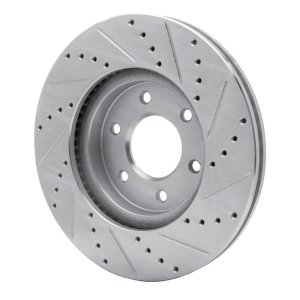 Chevrolet Trailblazer Brake Rotor (1) - Front Left - R1 Concepts - Drilled & Slotted - Silver - `06-`09